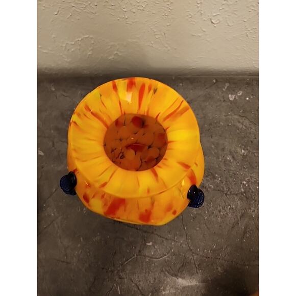 Kralik Art Glass ORANGE Yellow Black Tooled Rigaree SIGNED Made in Cz Chips - Picture 11 of 14